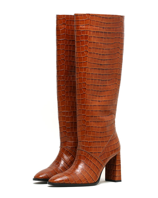 BY FAR Crocodile knee-length boots