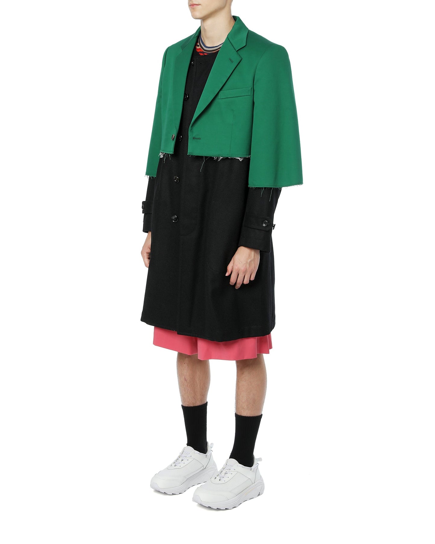 CDG HOMME PLUS Colour block hybrid long blazer coat