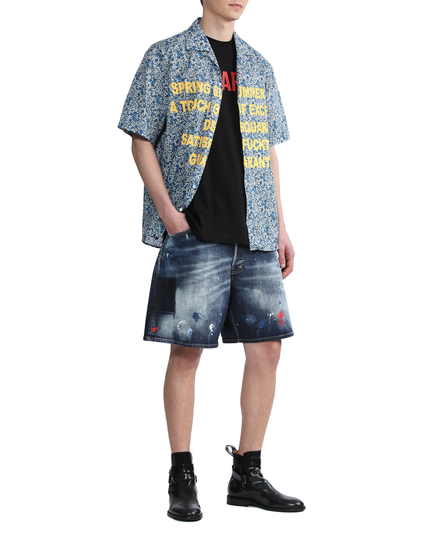 DSQUARED2 Paint splattered loose-fit denim shorts