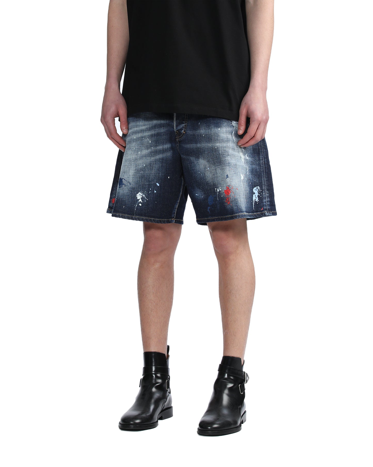 DSQUARED2 Paint splattered loose-fit denim shorts