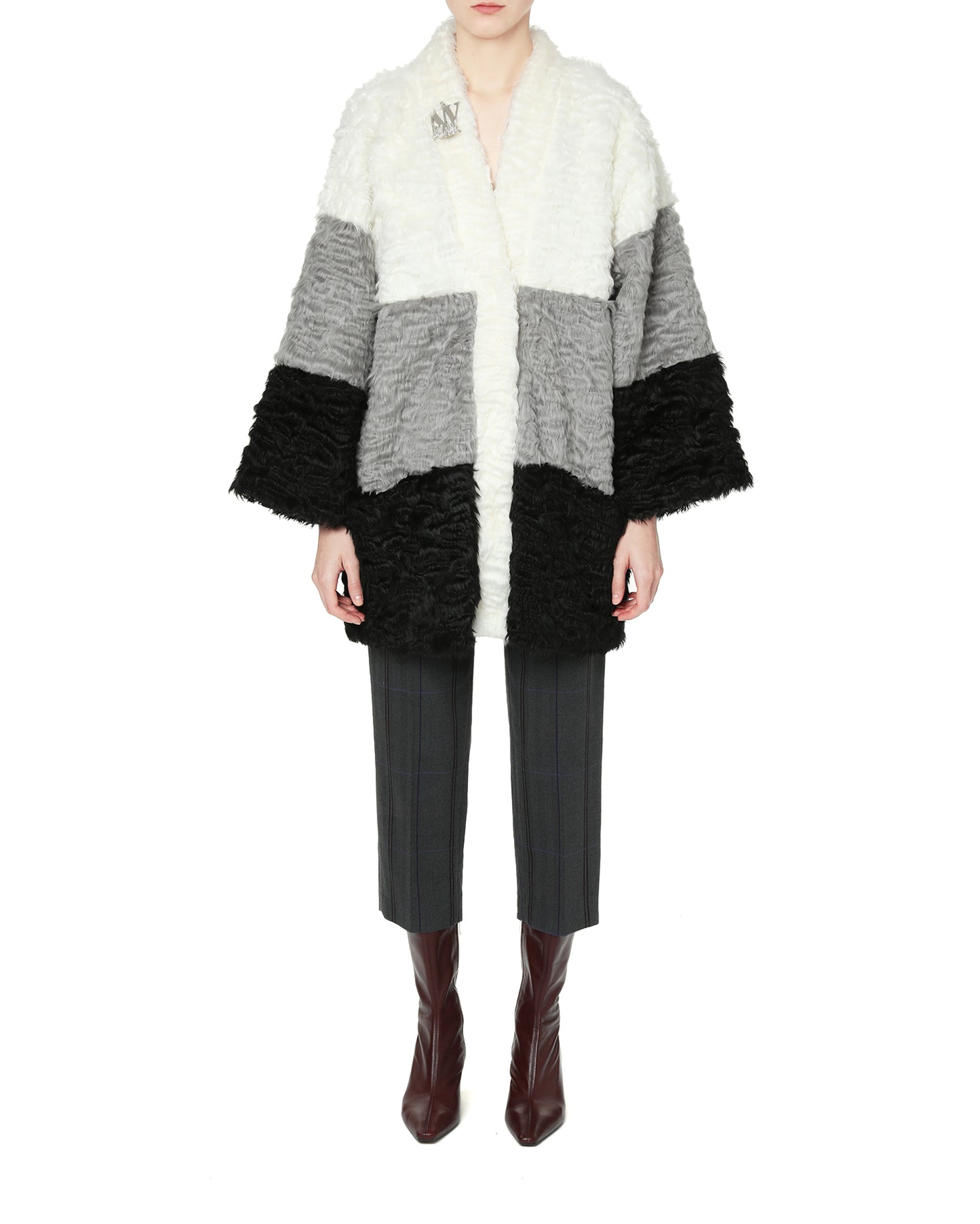 ECHTEGO Colour block faux fur overcoat