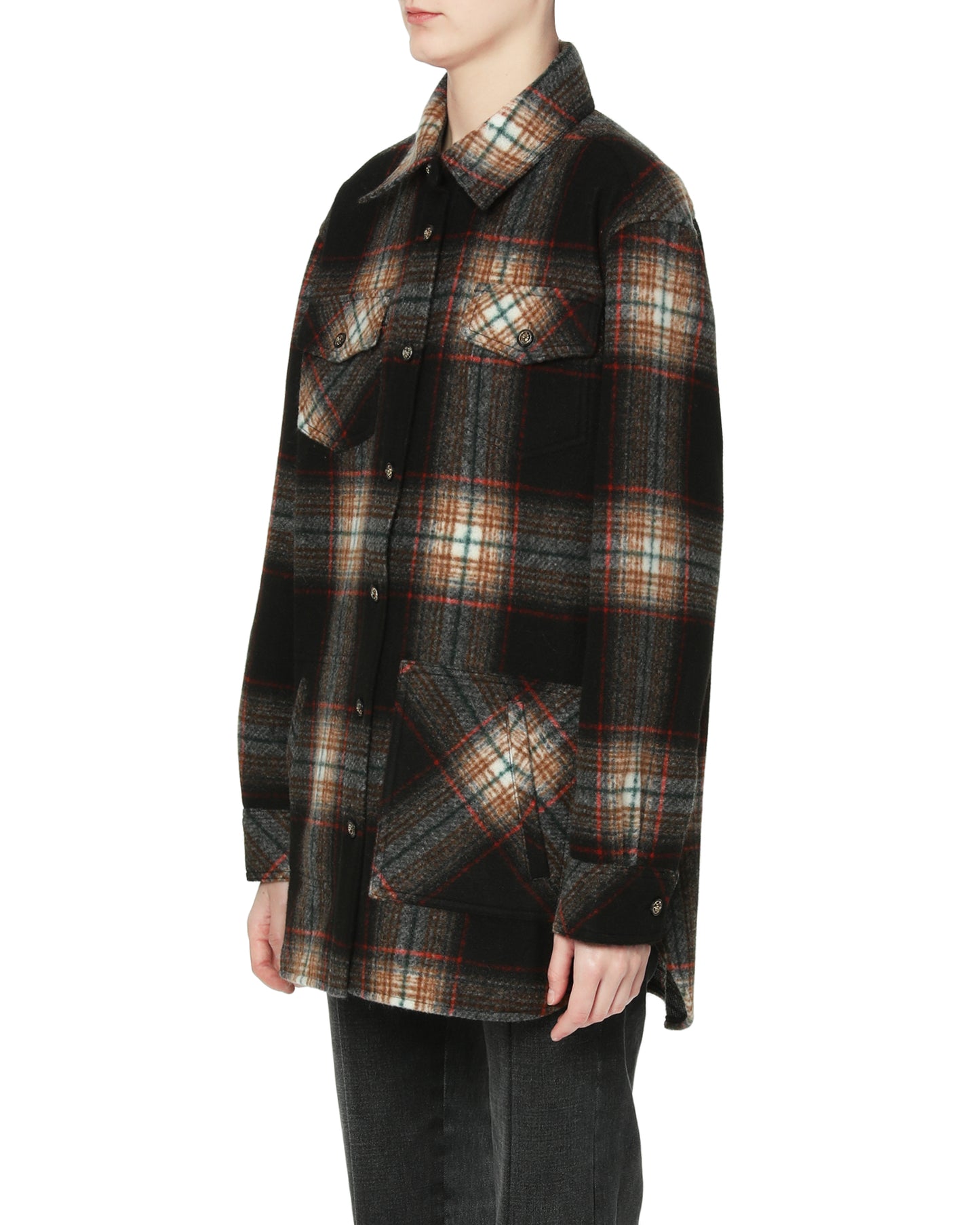 ECHTEGO Faux gem embellished plaid shirt