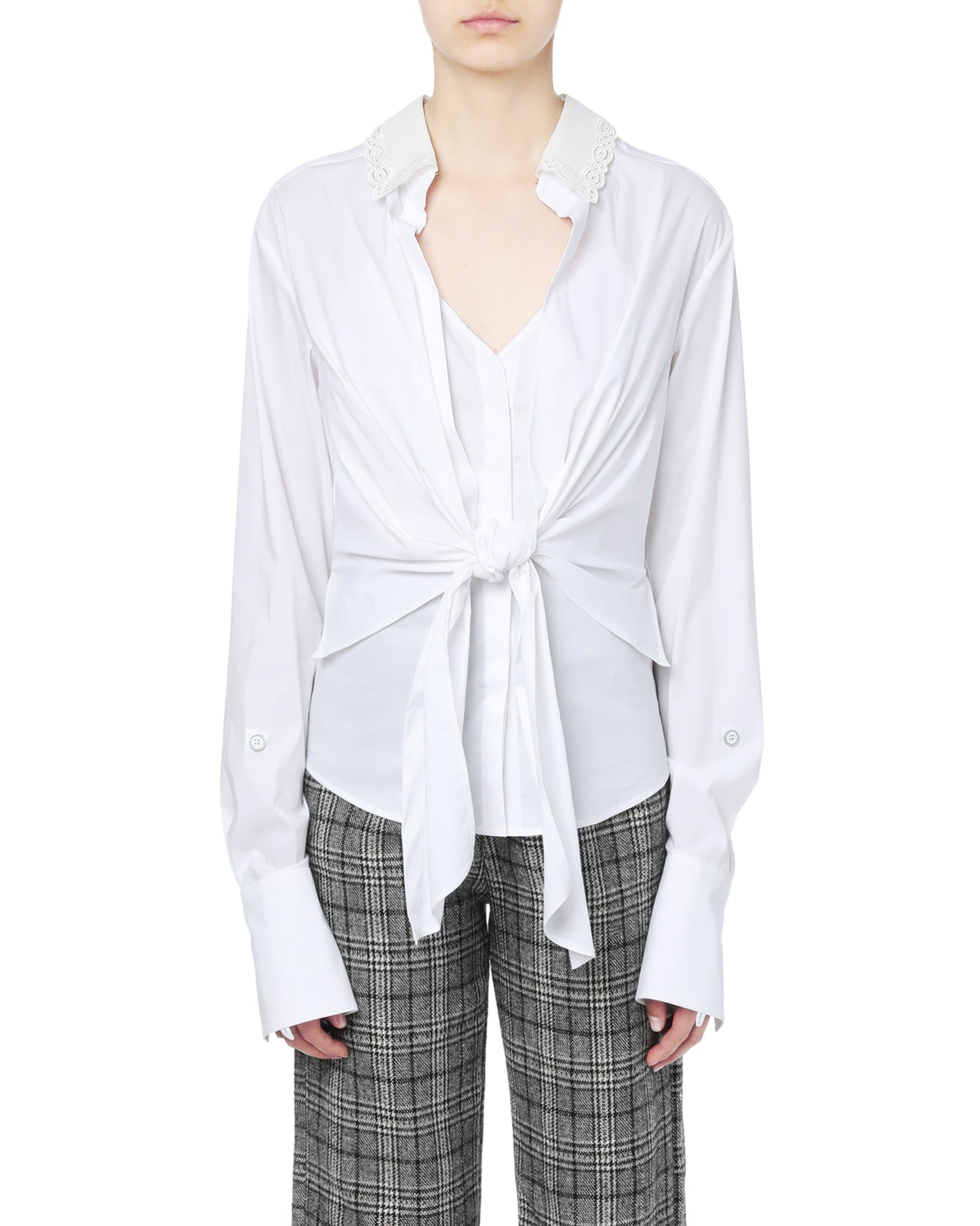 ECHTEGO Tie front layered shirt