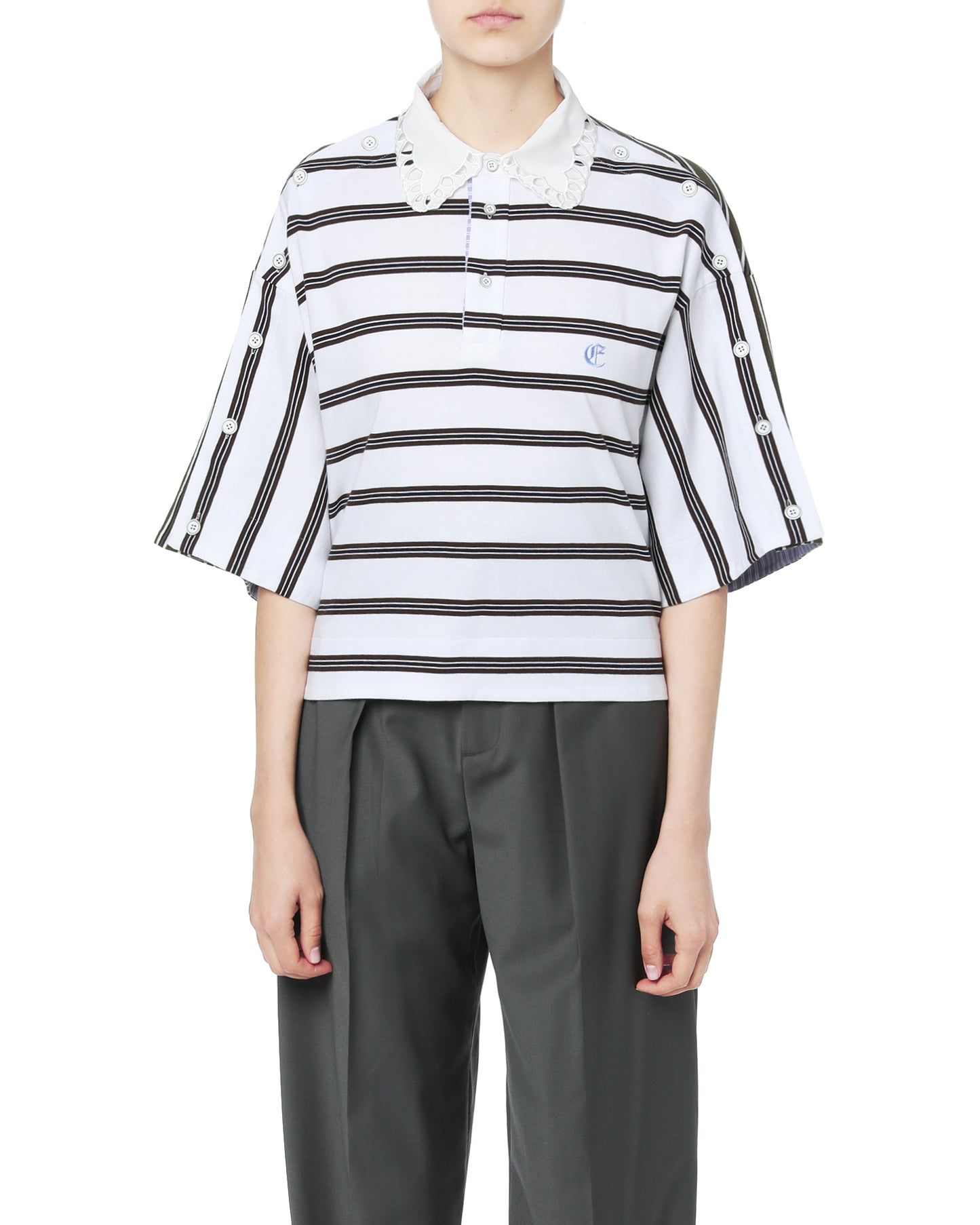 ECHTEGO Embroidered collar striped polo shirt