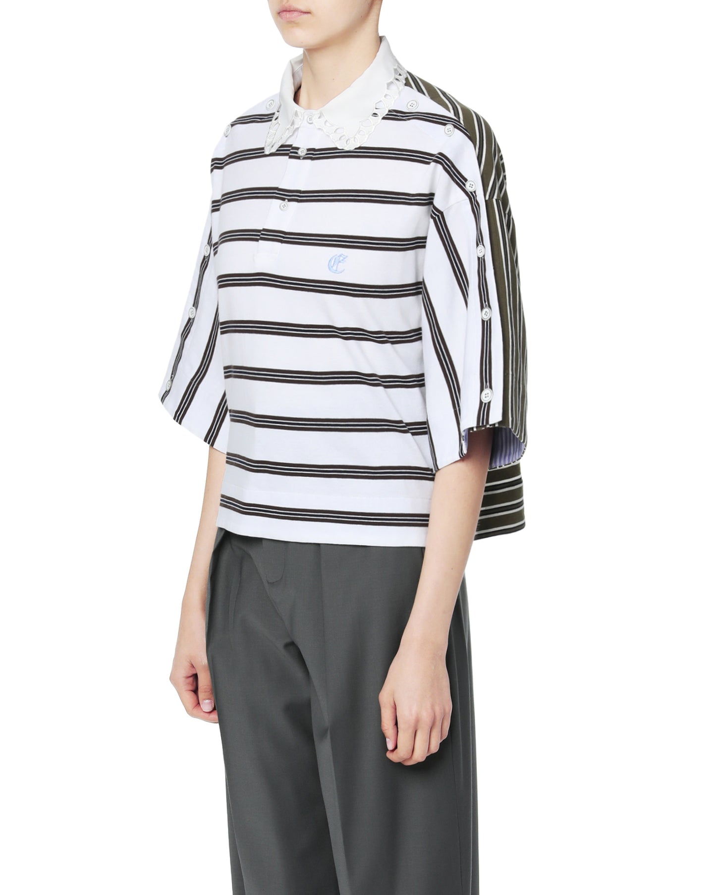 ECHTEGO Embroidered collar striped polo shirt