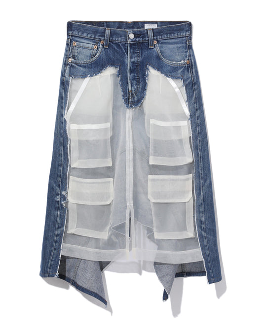 FURUGI-NI-LACE Contrast reconstructed denim skirt