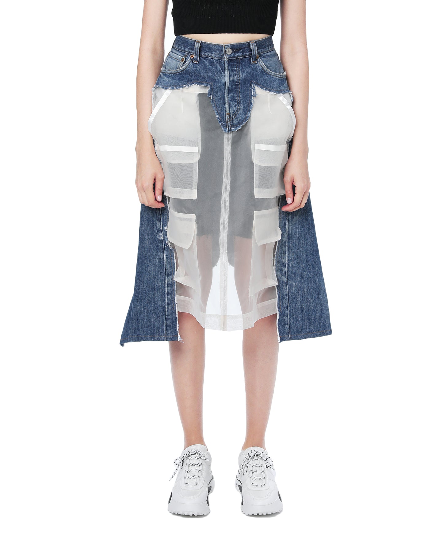 FURUGI-NI-LACE Contrast reconstructed denim skirt