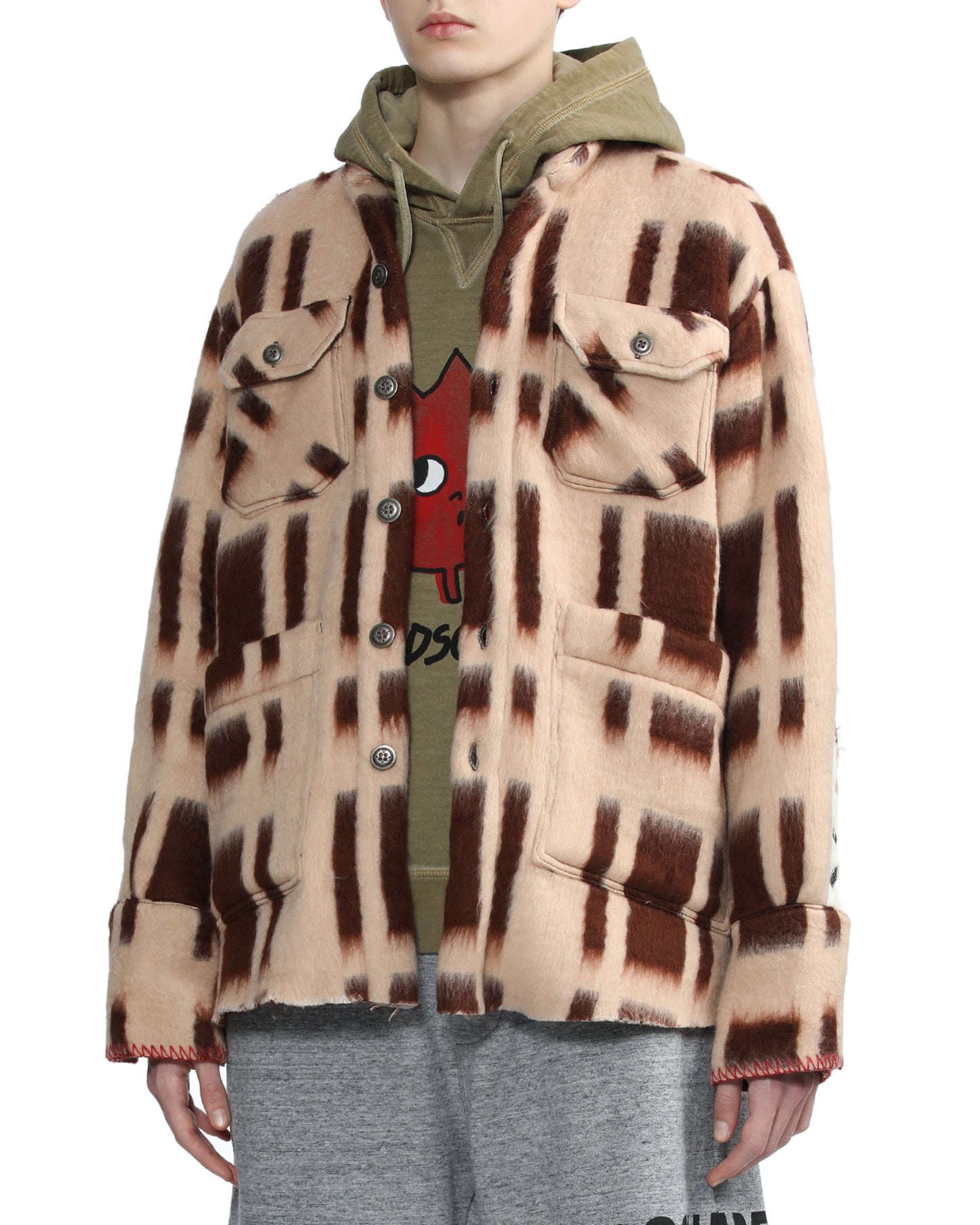 GREG LAUREN Plaid blanket shawl collar boxy jacket