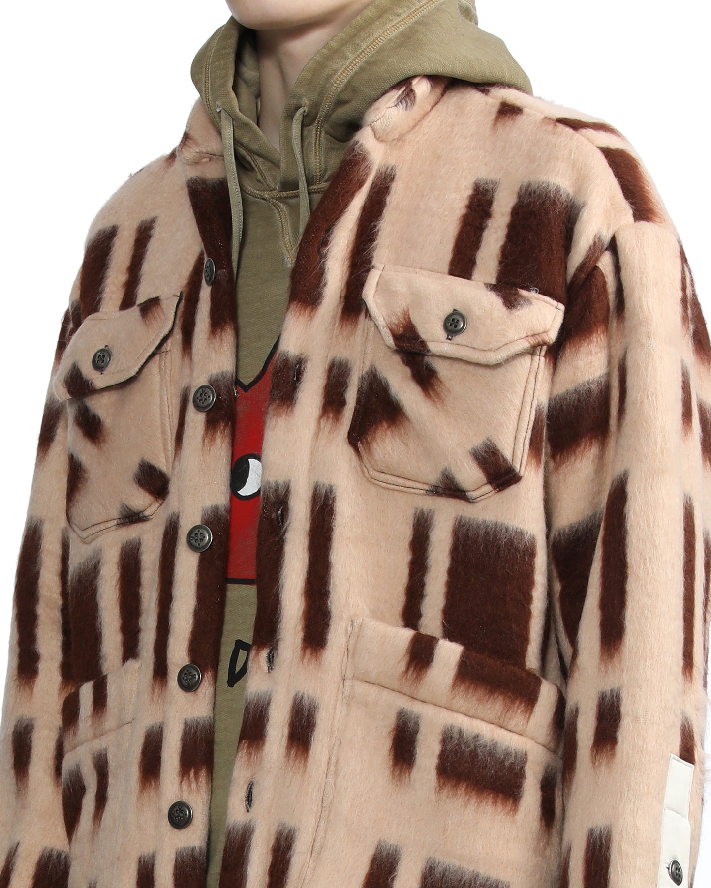 GREG LAUREN Plaid blanket shawl collar boxy jacket