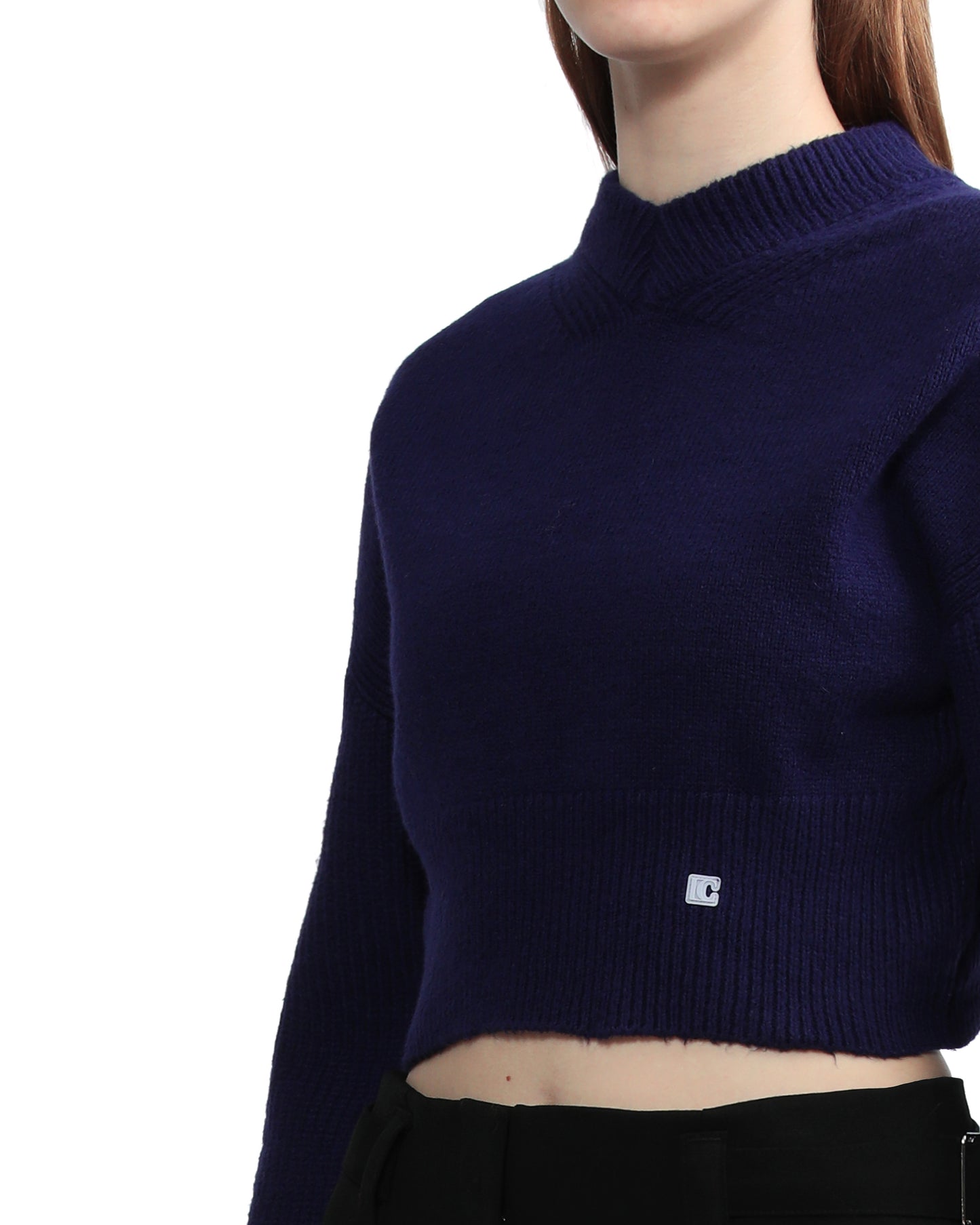 LOW CLASSIC Back point cropped knit sweater