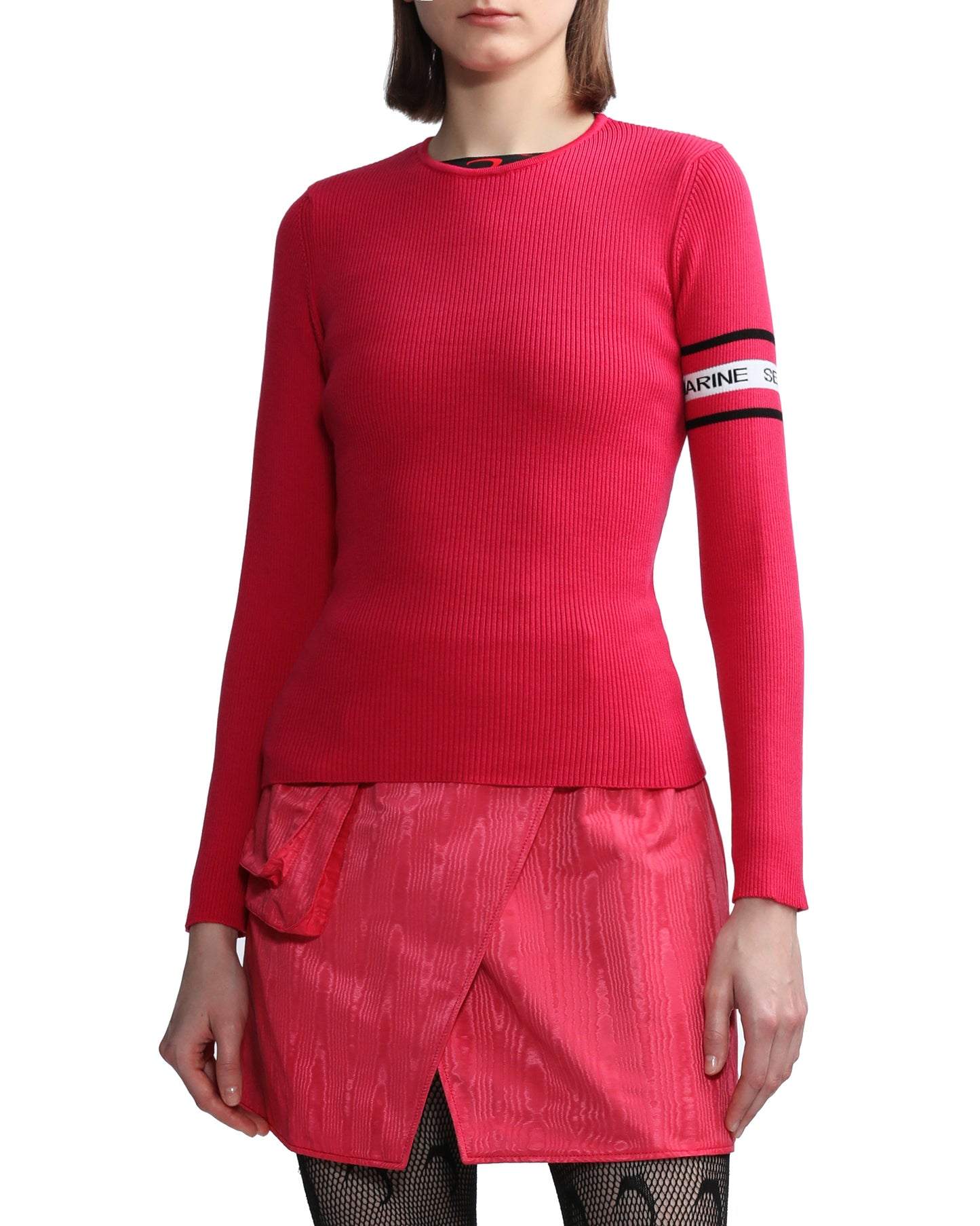 MARINE SERRE Fushia open back ribbed sweater