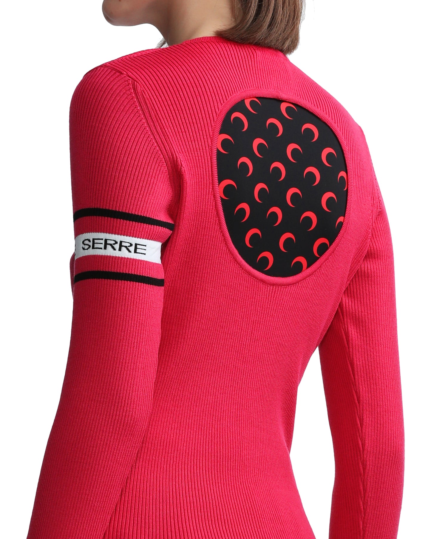 MARINE SERRE Fushia open back ribbed sweater