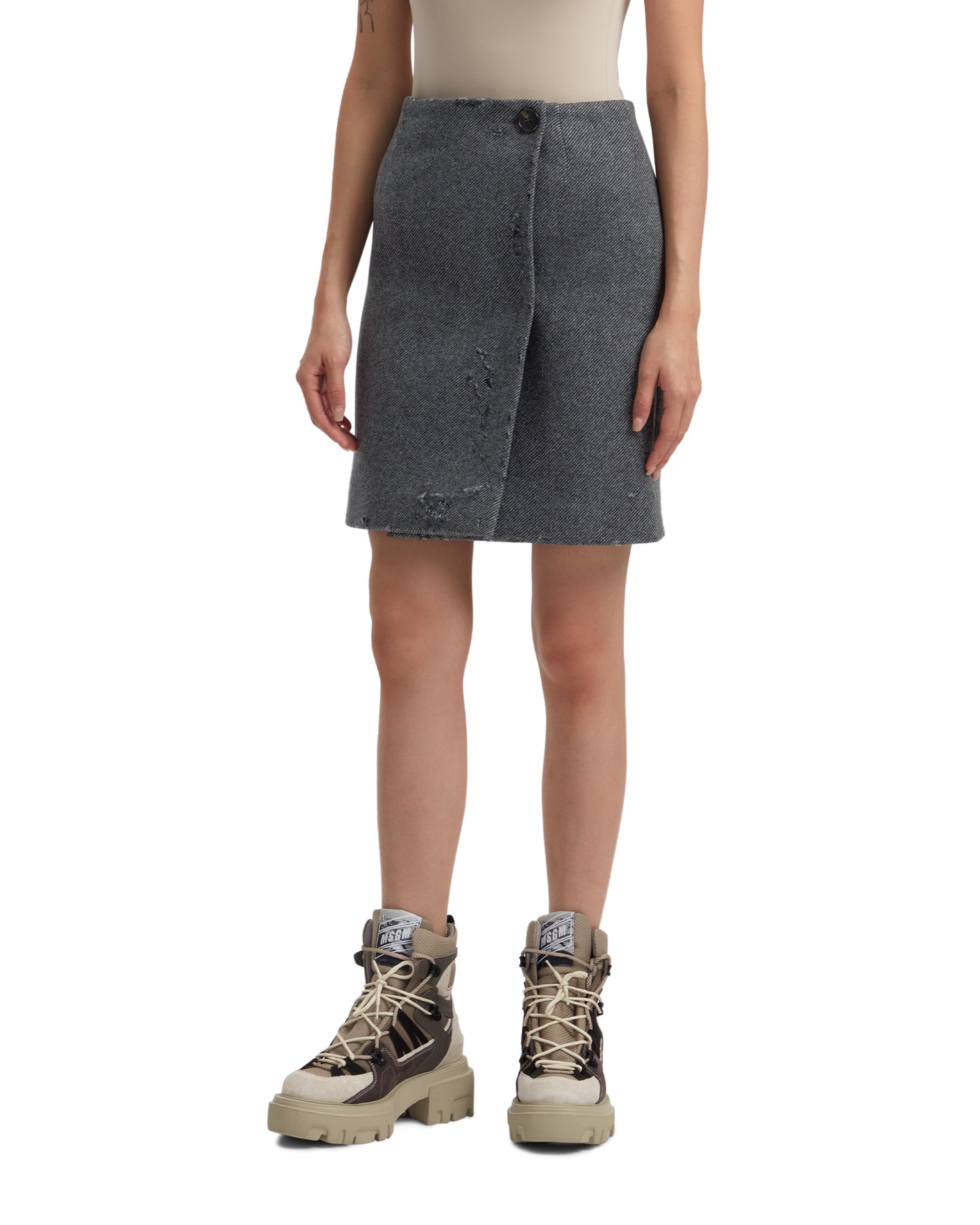 MSGM Distressed button skirt