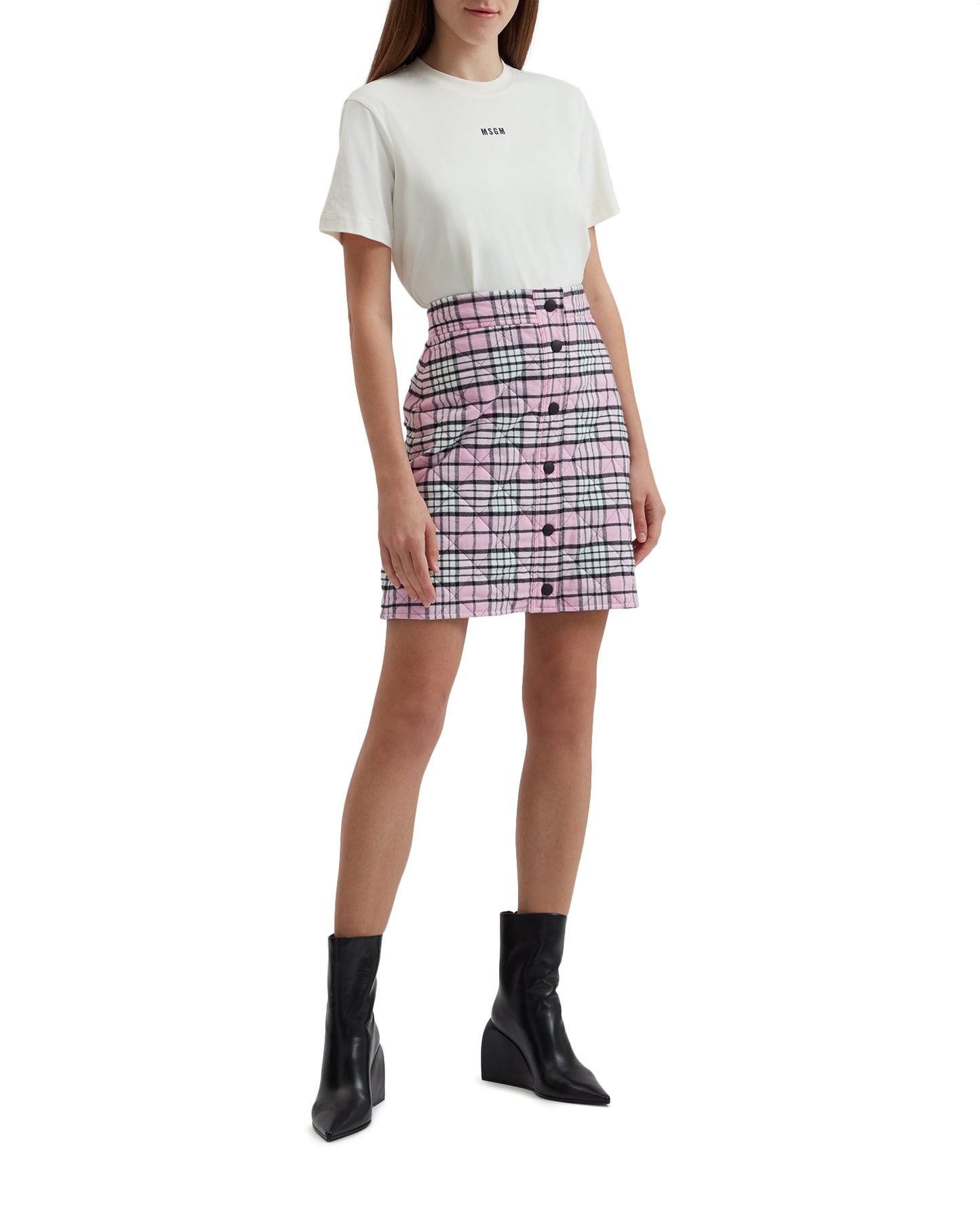 MSGM Plaid A-line skirt