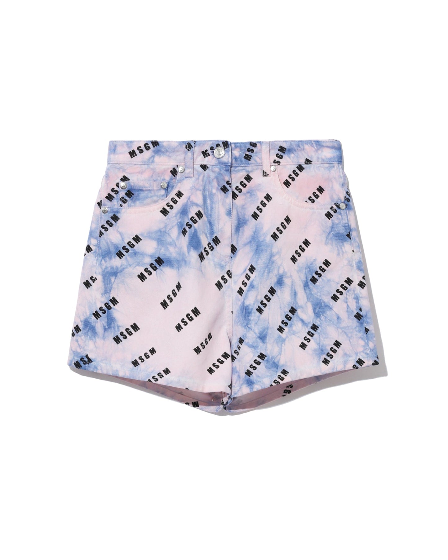 MSGM Tie-dye all-over logo denim shorts