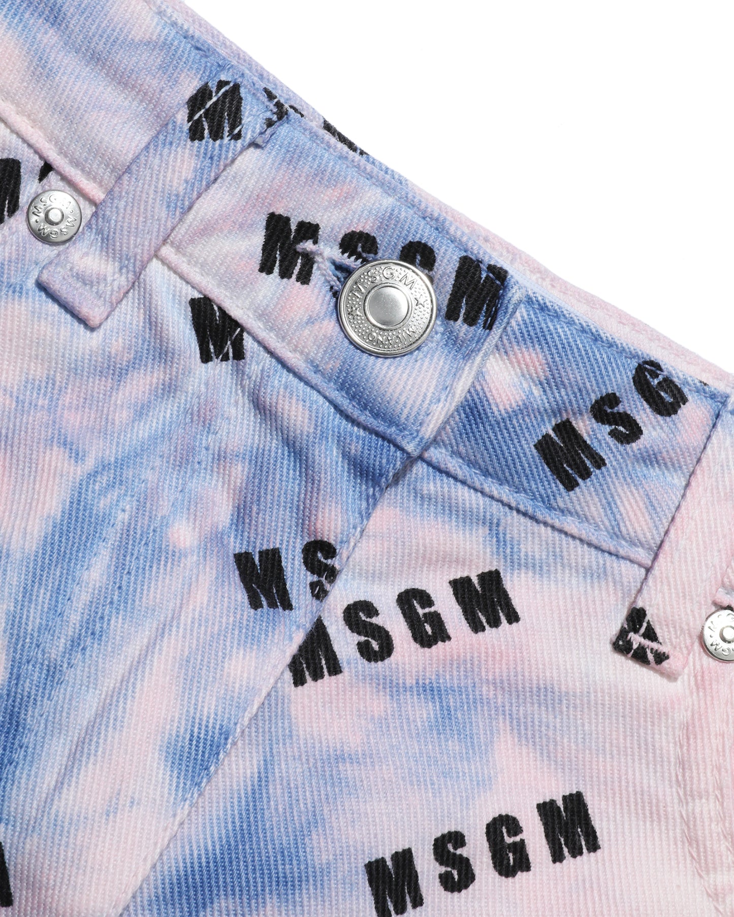 MSGM Tie-dye all-over logo denim shorts