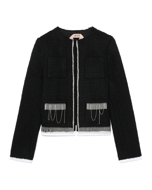 NO.21 Bouclé fringe-trim jacket