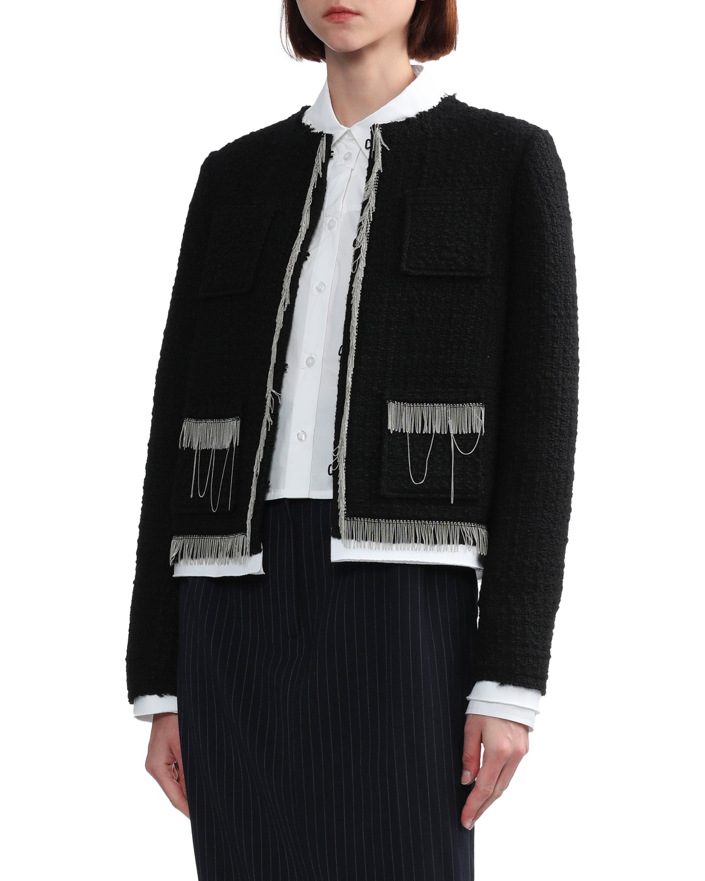 NO.21 Bouclé fringe-trim jacket