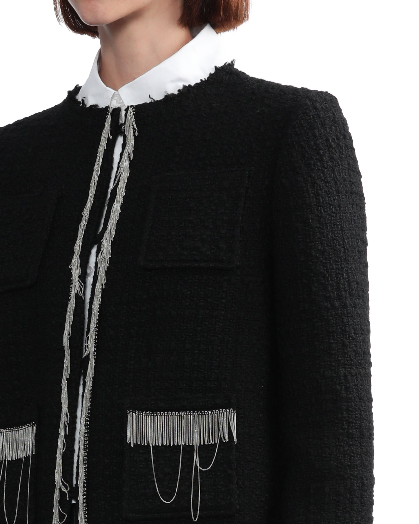 NO.21 Bouclé fringe-trim jacket