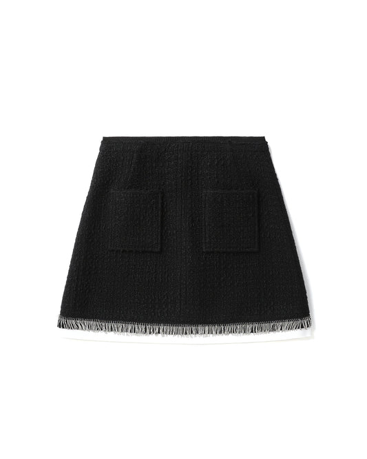 NO.21 Bouclé fringe-trim mini skirt