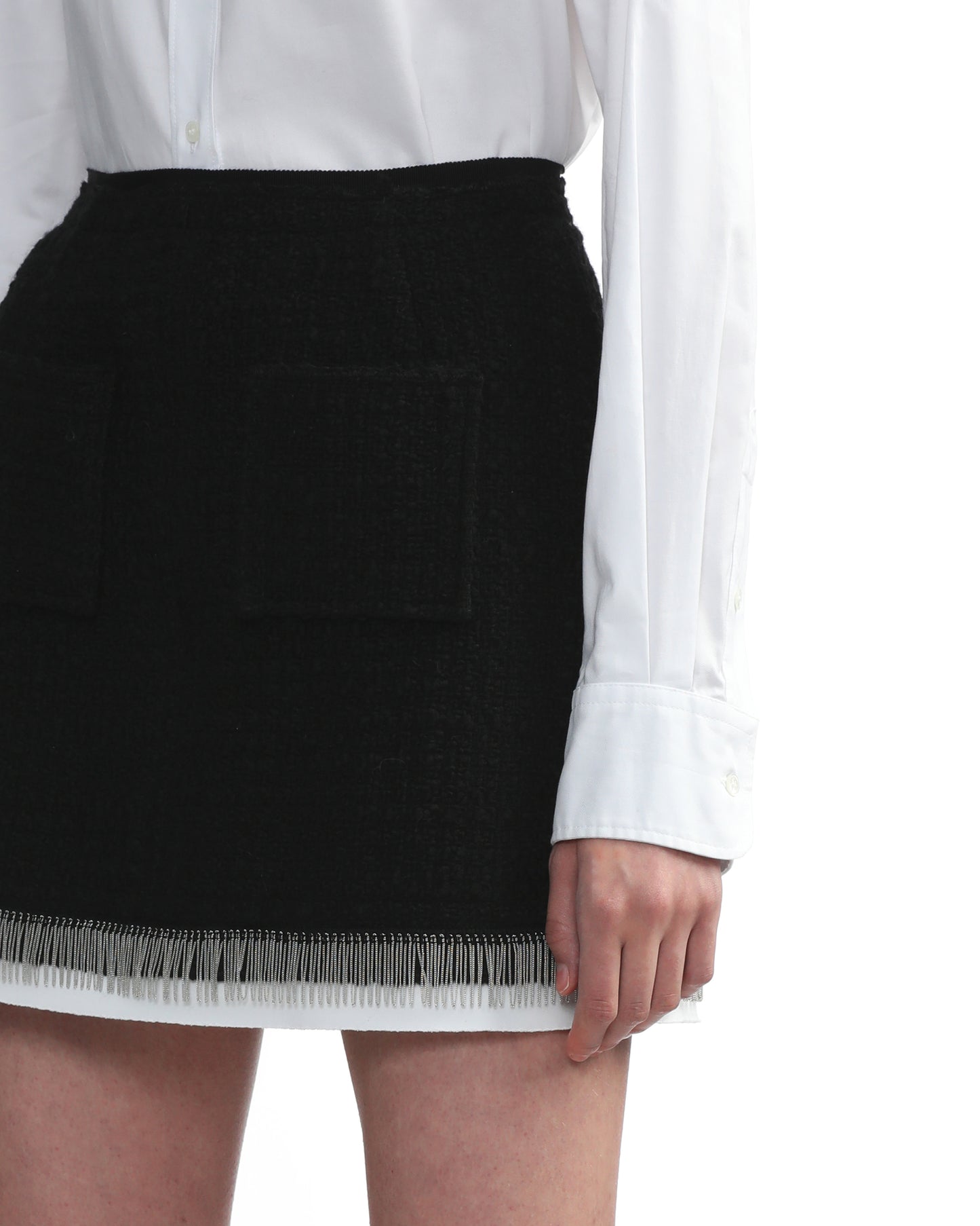 NO.21 Bouclé fringe-trim mini skirt