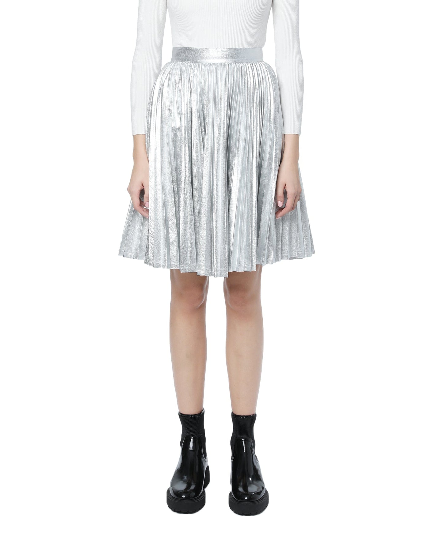 PUSHBUTTON Metallic-coated pleated skirt