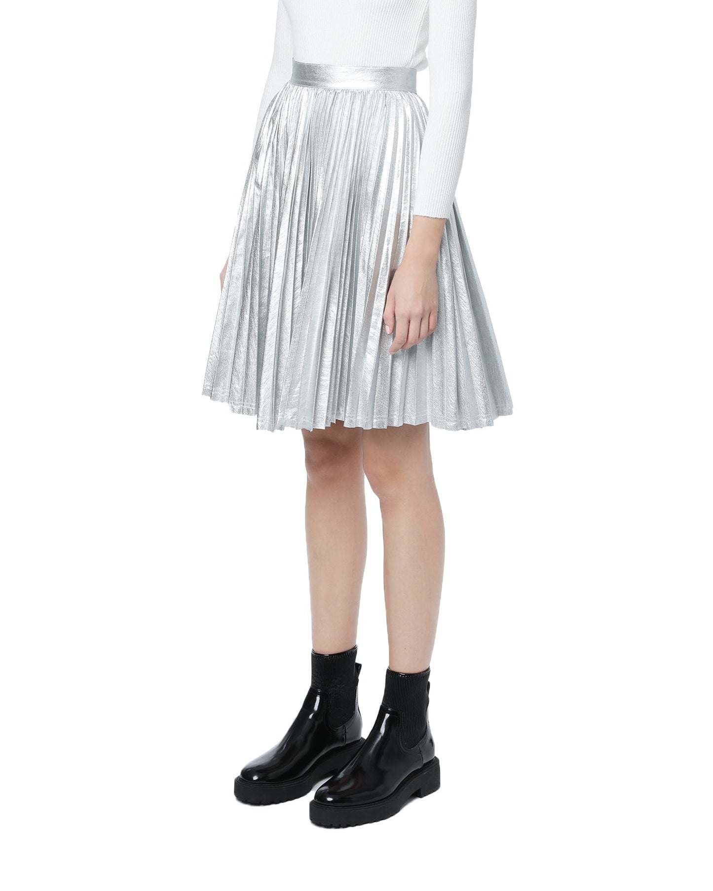 PUSHBUTTON Metallic-coated pleated skirt