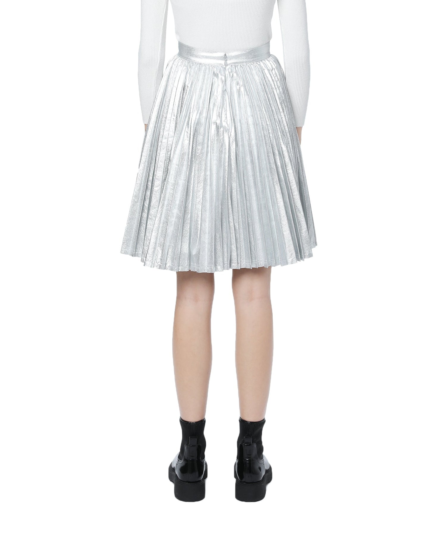 PUSHBUTTON Metallic-coated pleated skirt