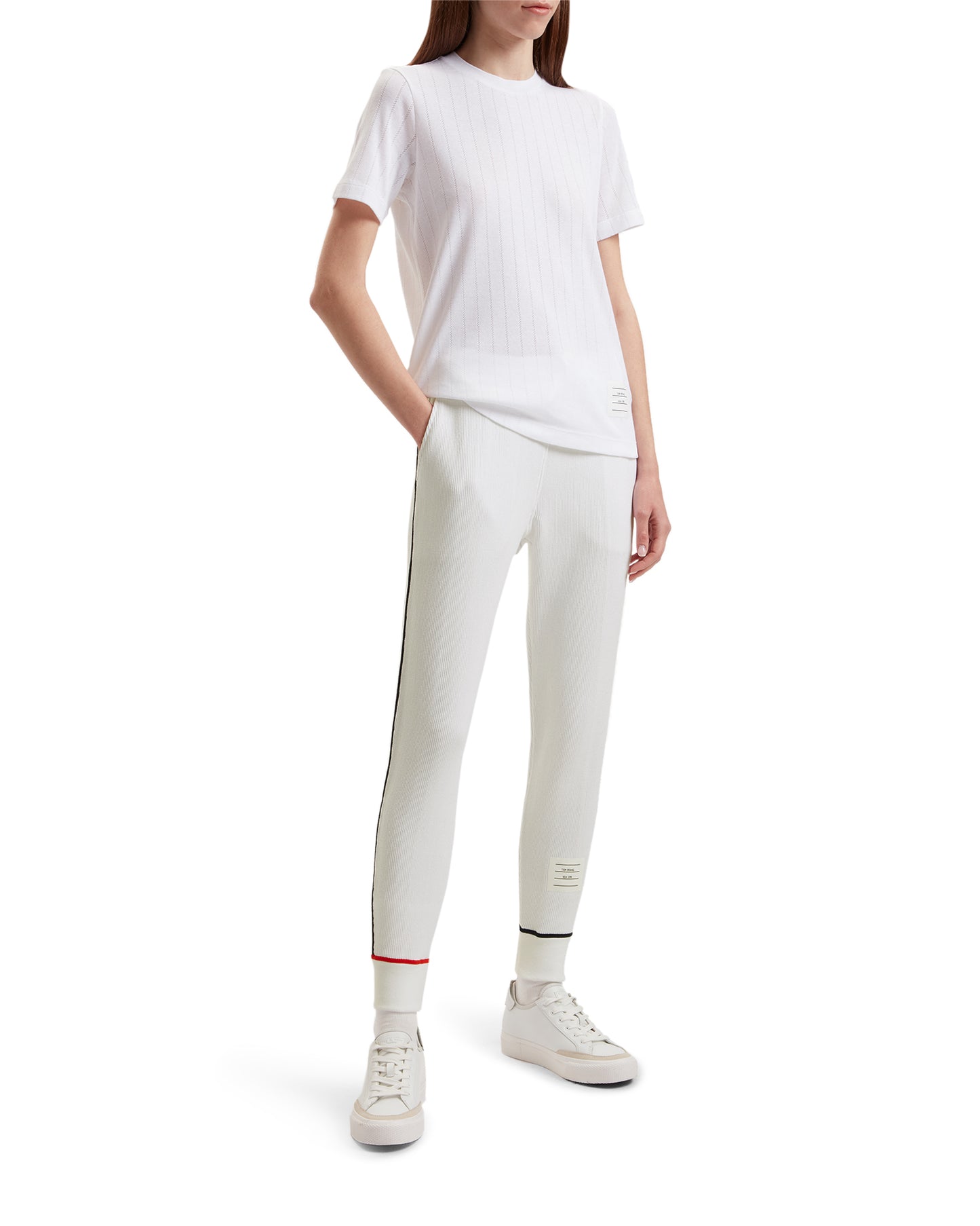 THOM BROWNE Rib contrast cover stitch sweatpants