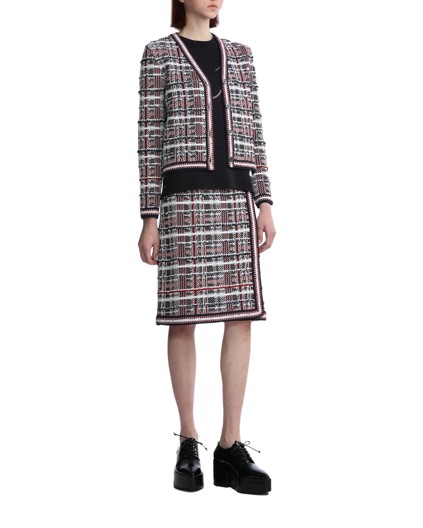 THOM BROWNE Check jacquard stripe A-line knee skirt