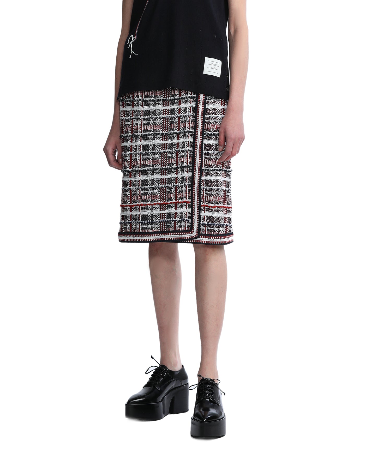 THOM BROWNE Check jacquard stripe A-line knee skirt