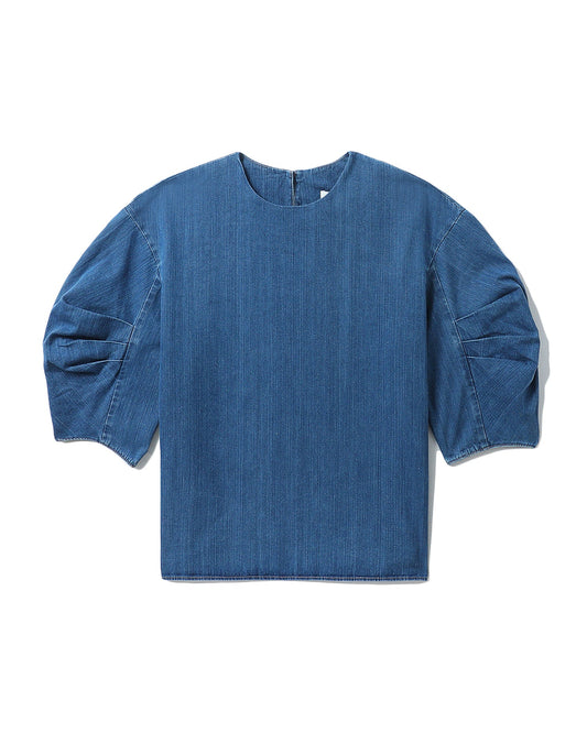 TIBI Summer denim pleat sleeve top