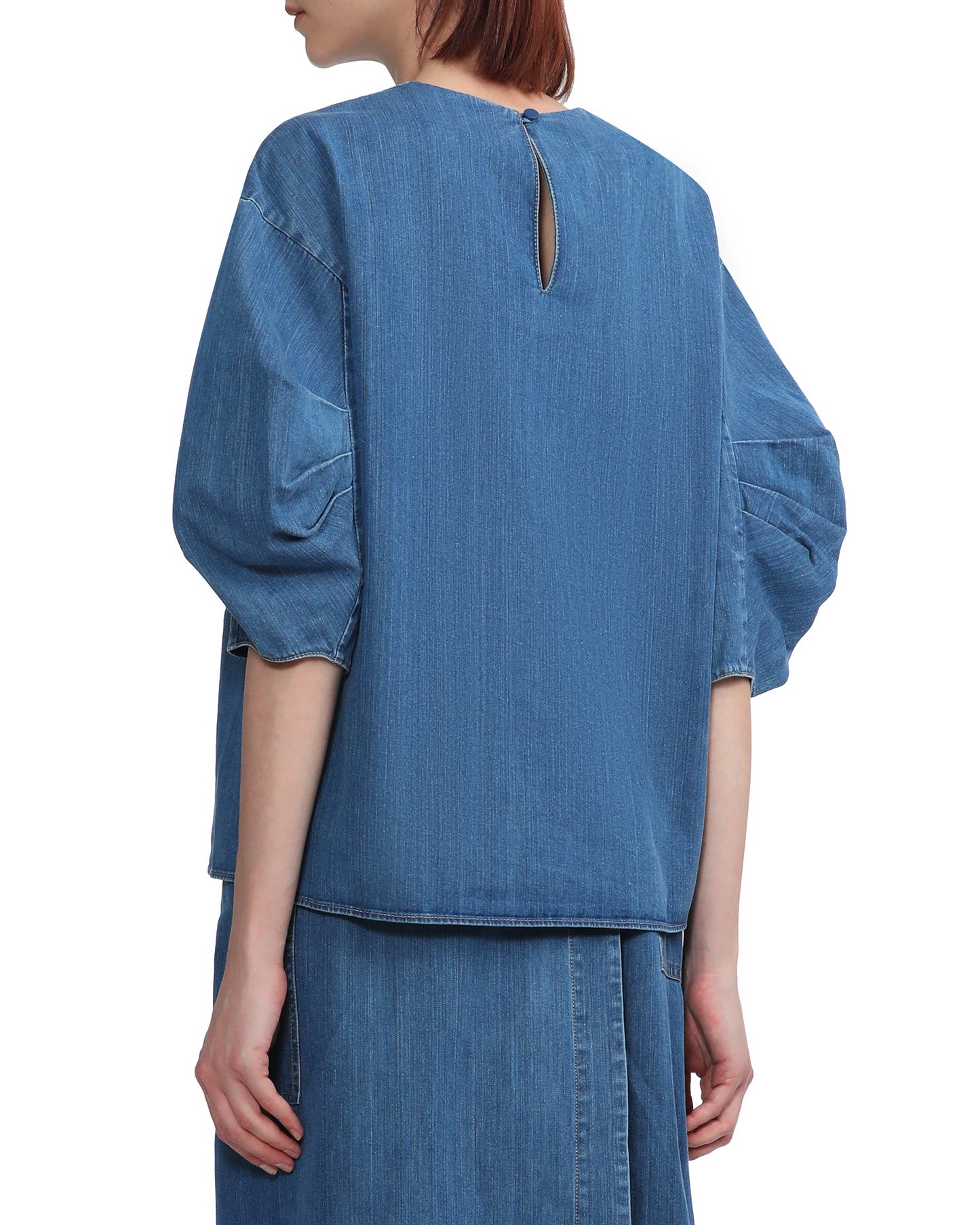 TIBI Summer denim pleat sleeve top