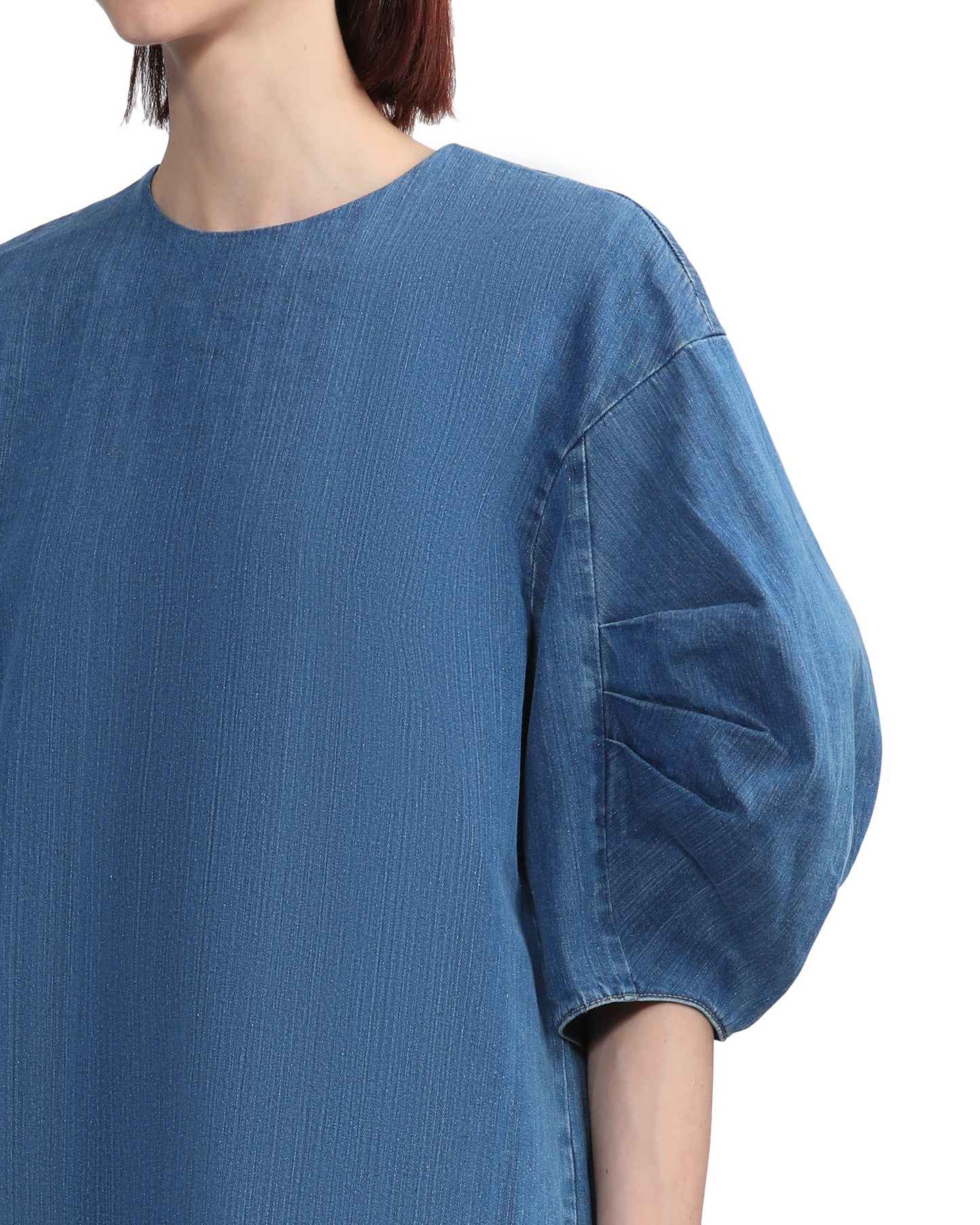 TIBI Summer denim pleat sleeve top