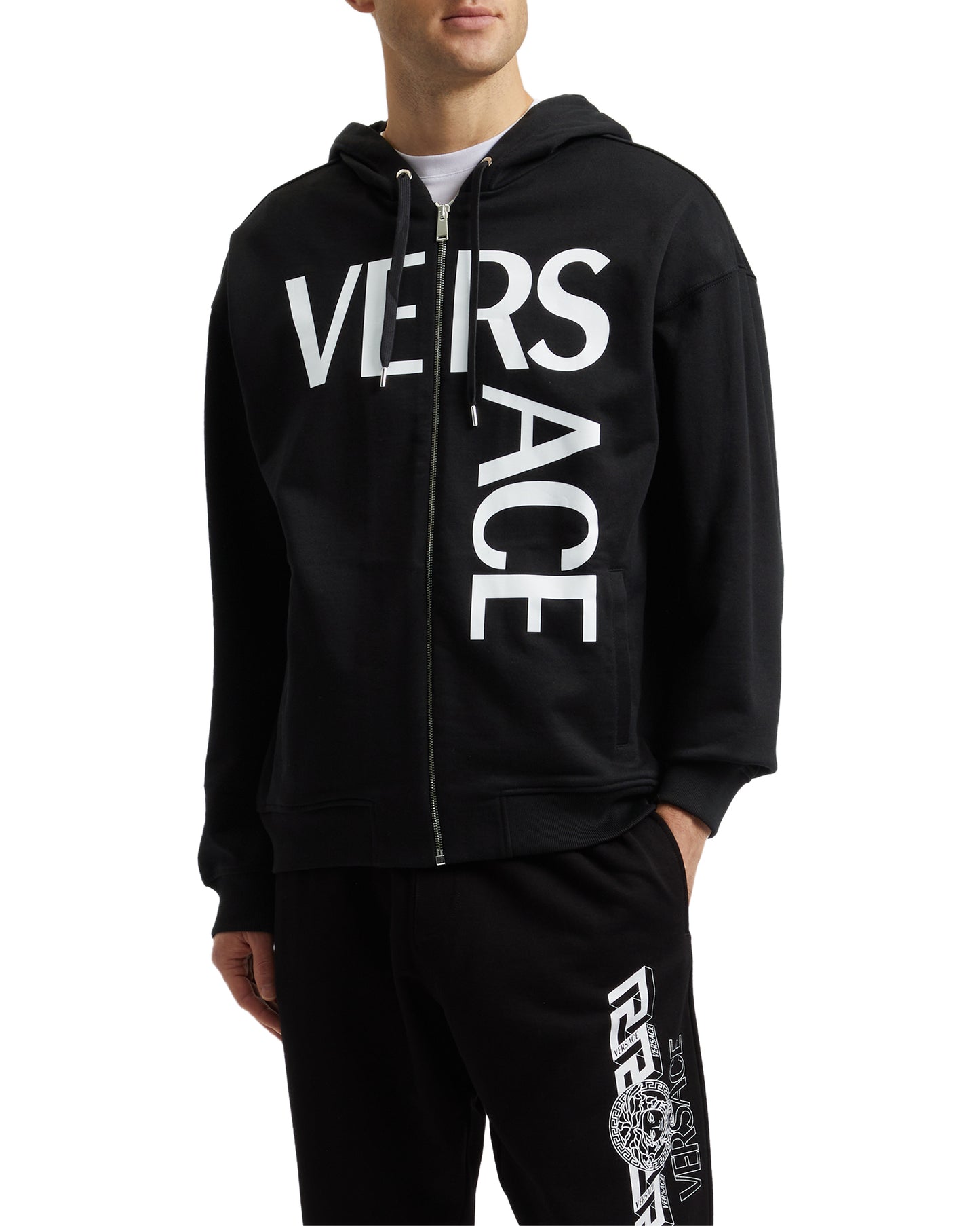 VERSACE Logo print zip up hoodie