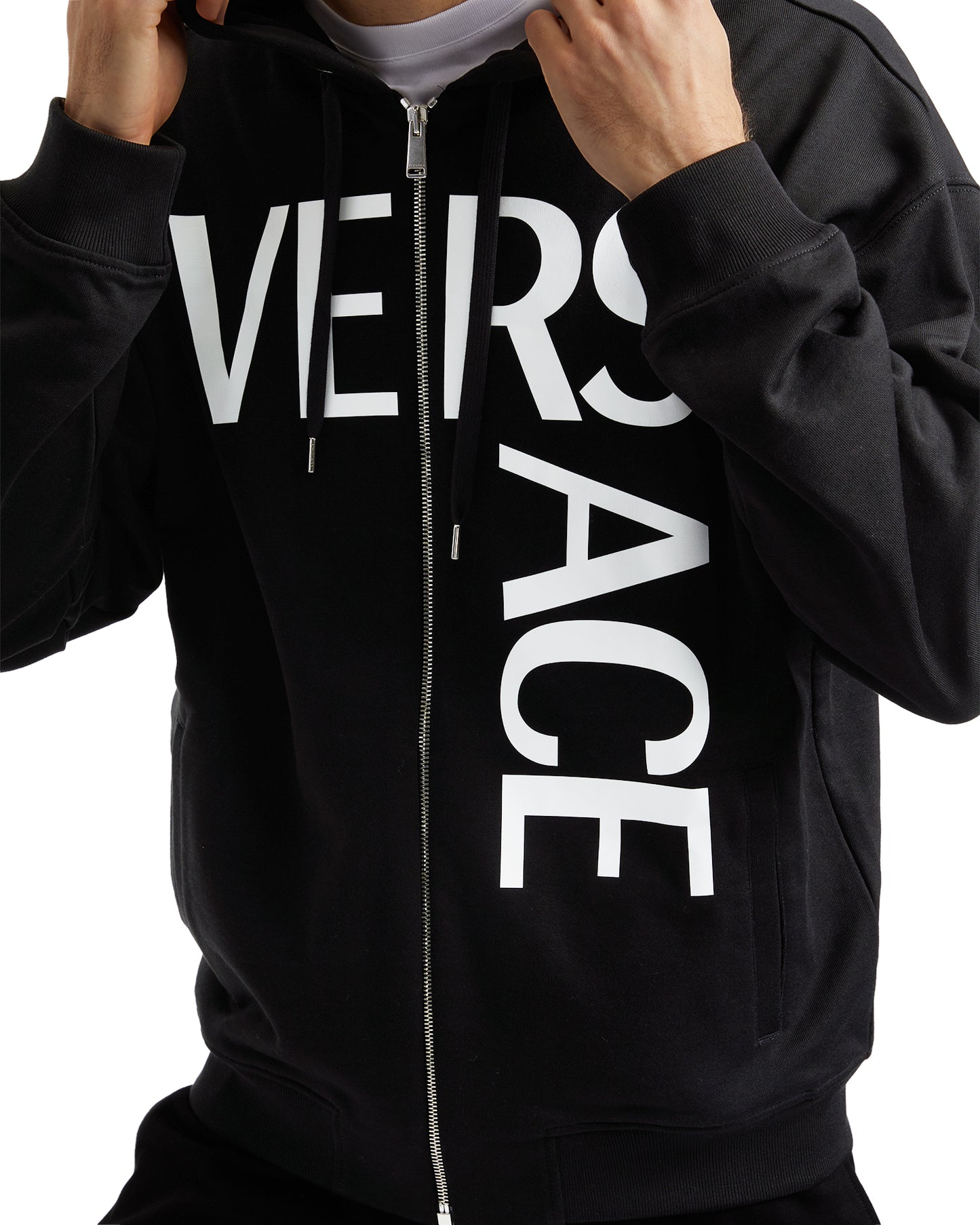 VERSACE Logo print zip up hoodie