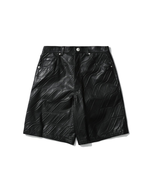 WE11DONE Faux leather logo embossed shorts