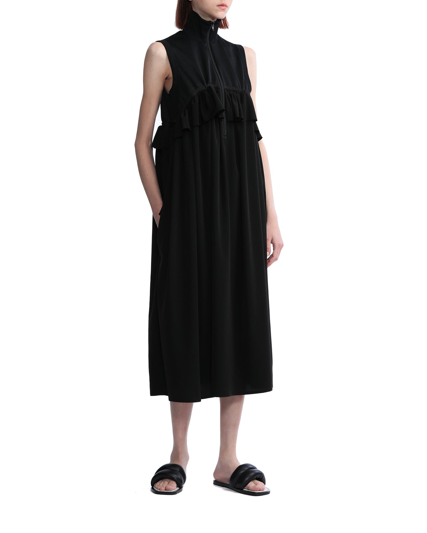 Y'S Polyester ruffle sleeveless dress