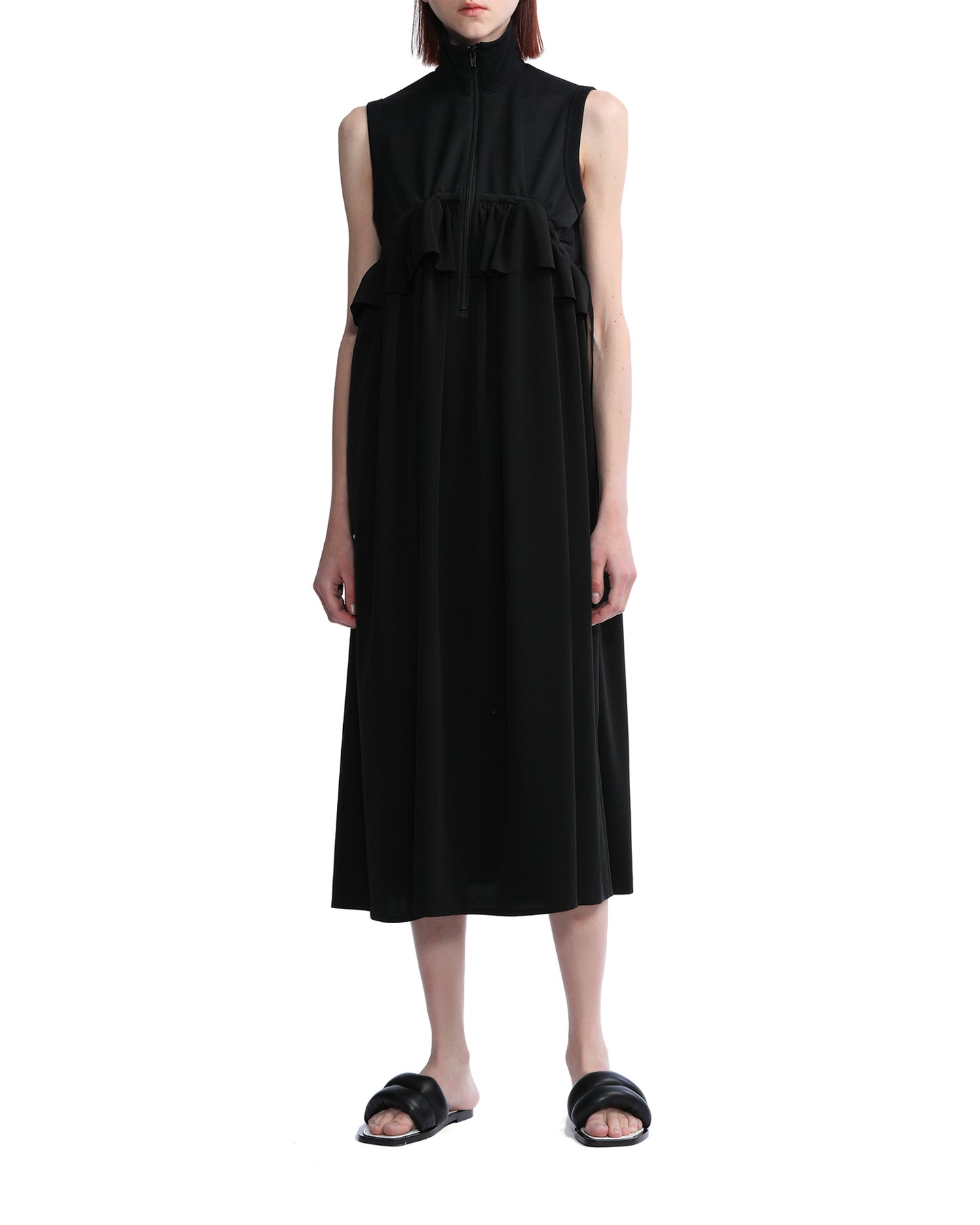 Y'S Polyester ruffle sleeveless dress