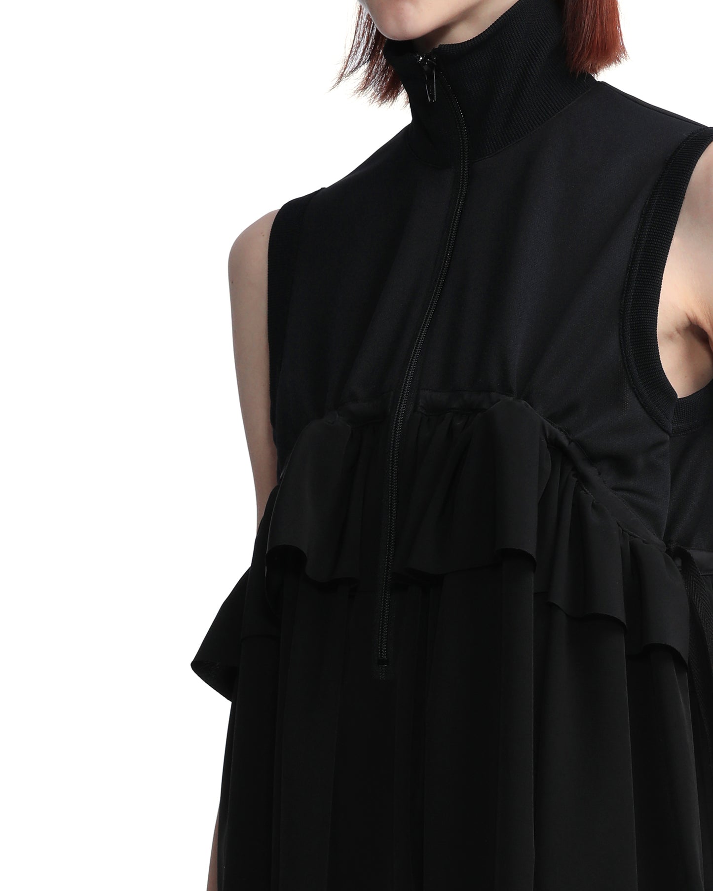 Y'S Polyester ruffle sleeveless dress