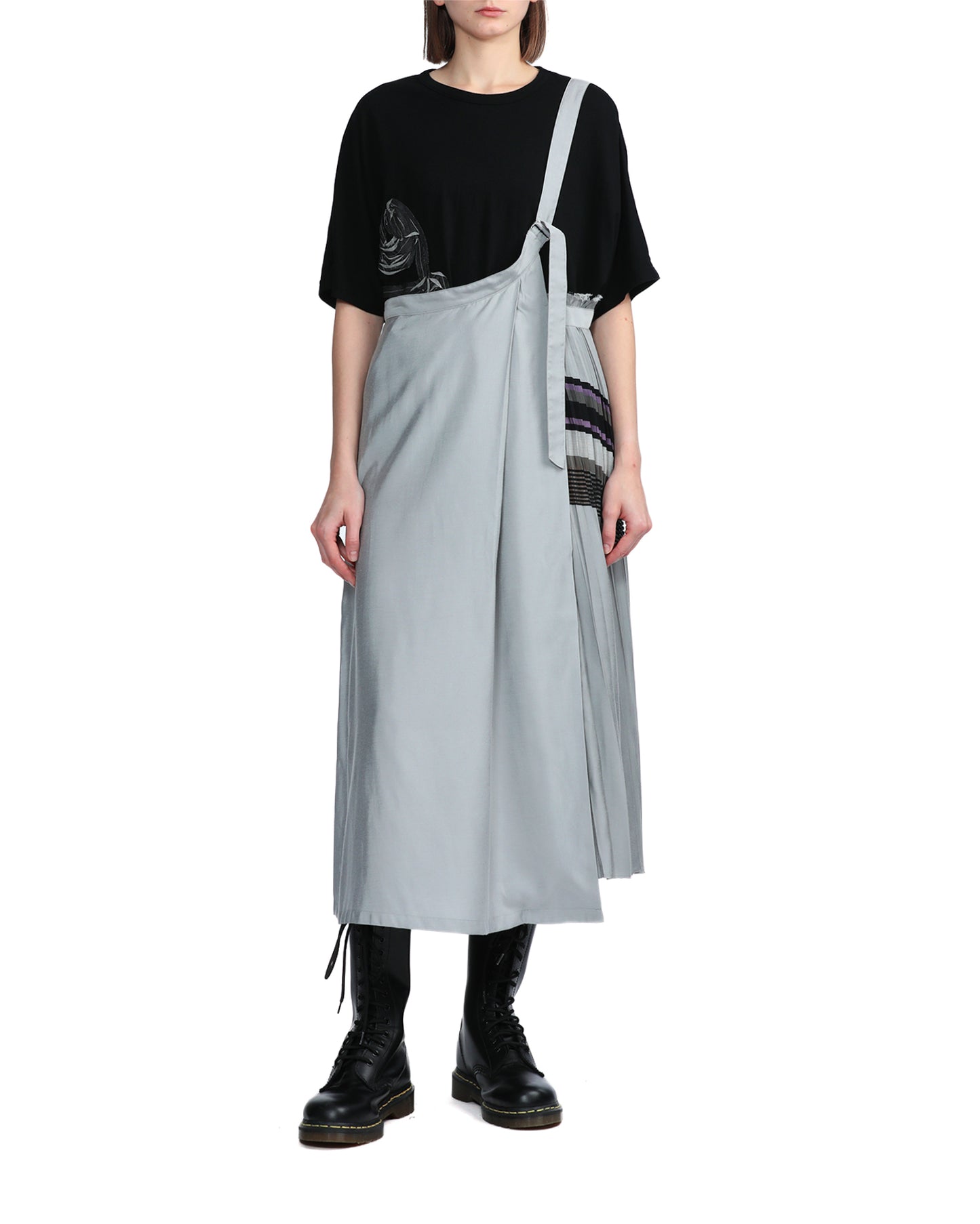 Y'S One shoulder suspender skirt