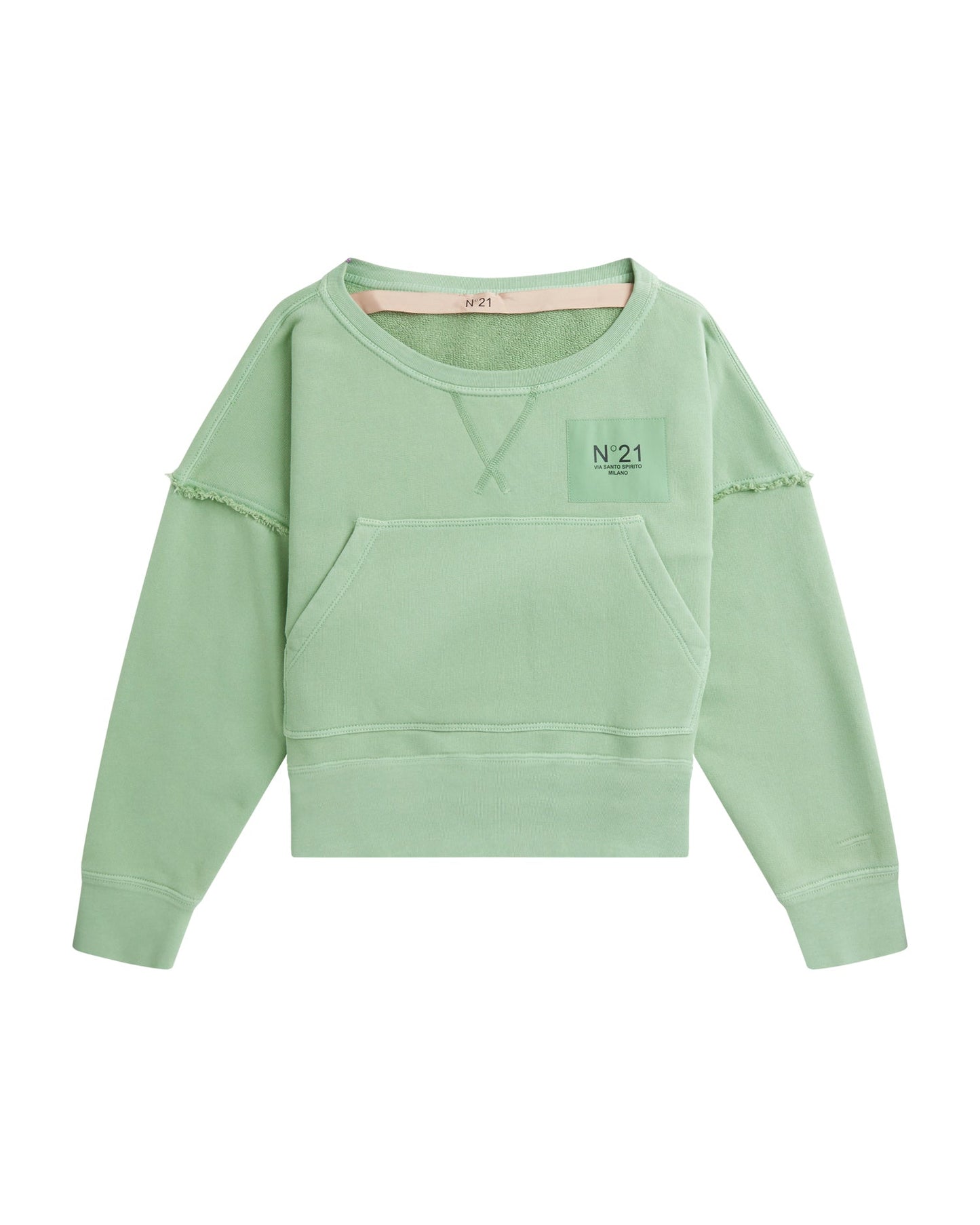 NO.21 Logo wide neck cropped sweatshirt