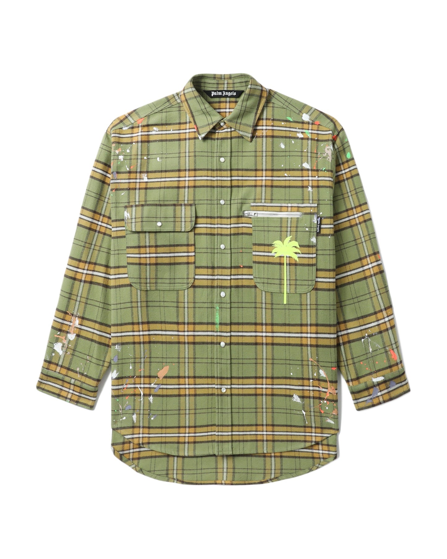 PALM ANGELS Splashed paint checkers shirt