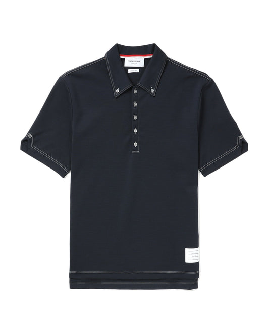 THOM BROWNE Wool tech Milano contrast stitch polo