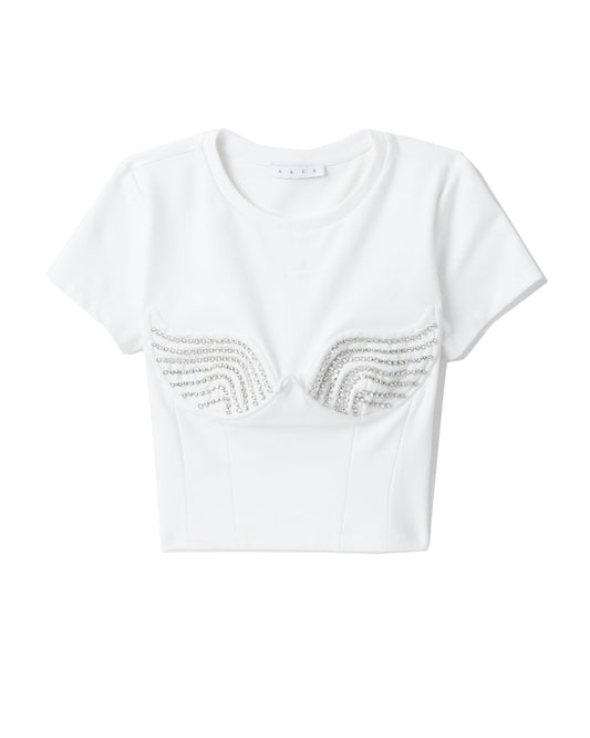 AREA NYC Cropped Tee with Crystal-Embellish Details