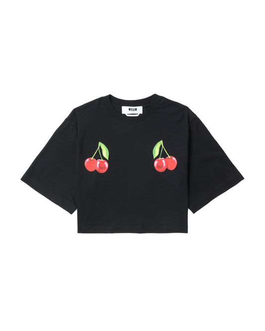 MSGM Cherry print cropped tee