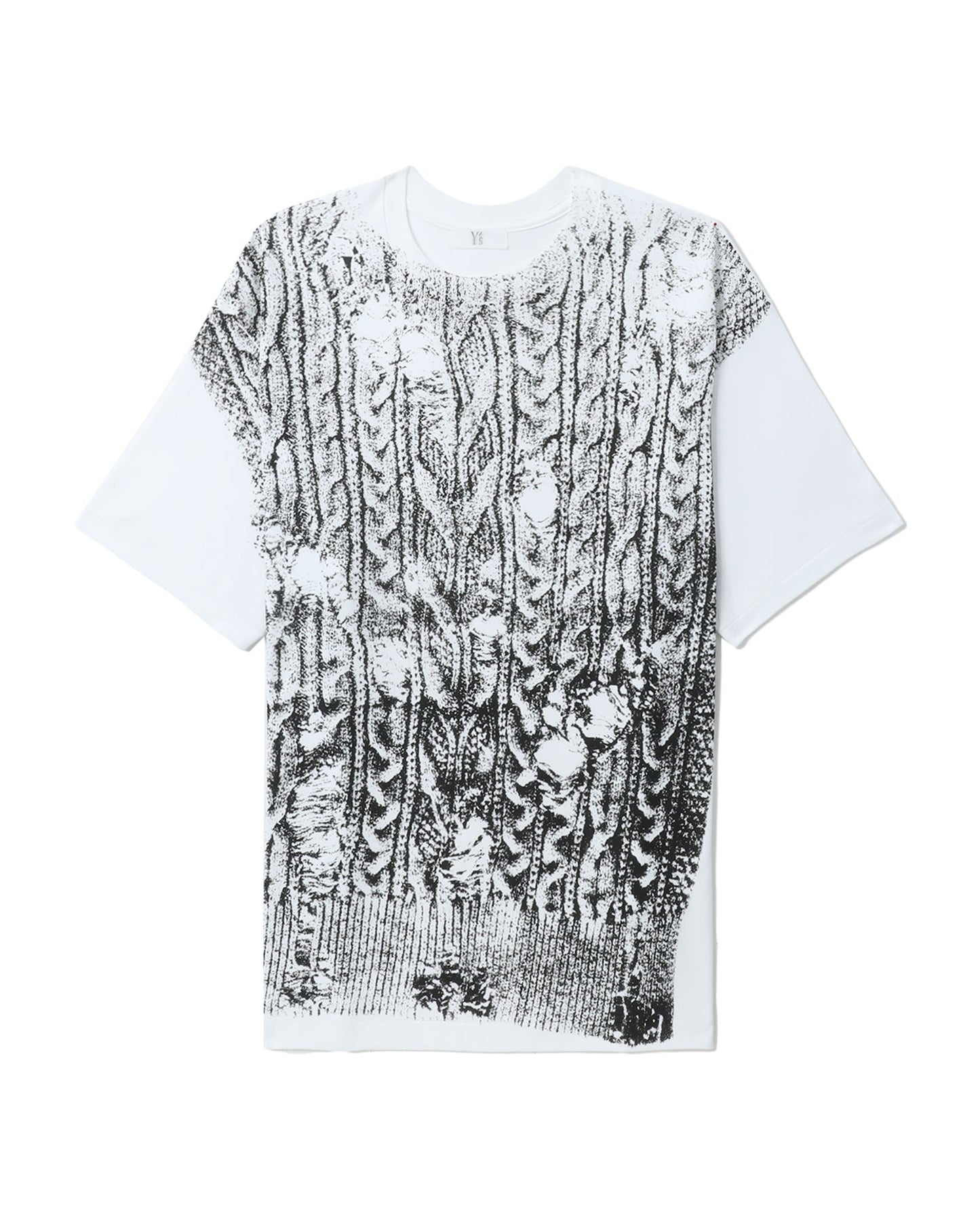 Y's cable knit print tee shirt